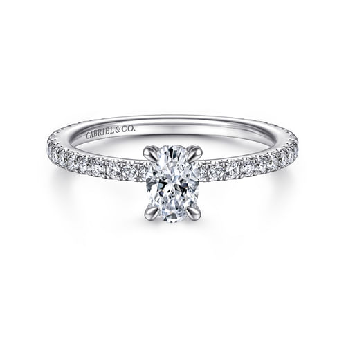 14K White Gold Oval Diamond Engagement Ring