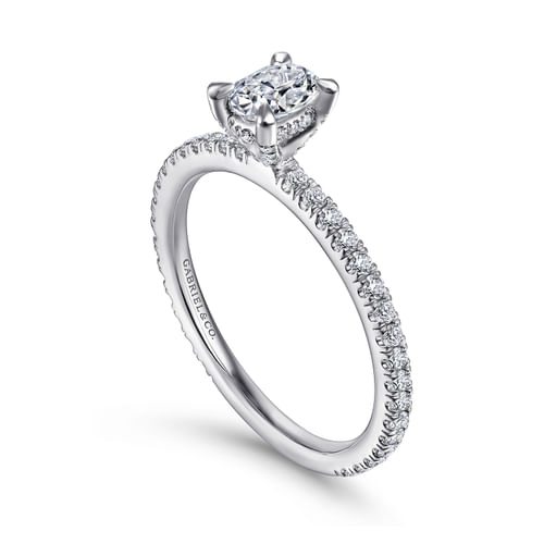 14K White Gold Oval Diamond Engagement Ring