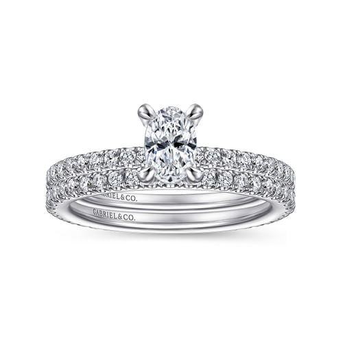 14K White Gold Oval Diamond Engagement Ring