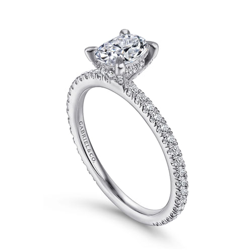 14K White Gold Oval Diamond Engagement Ring