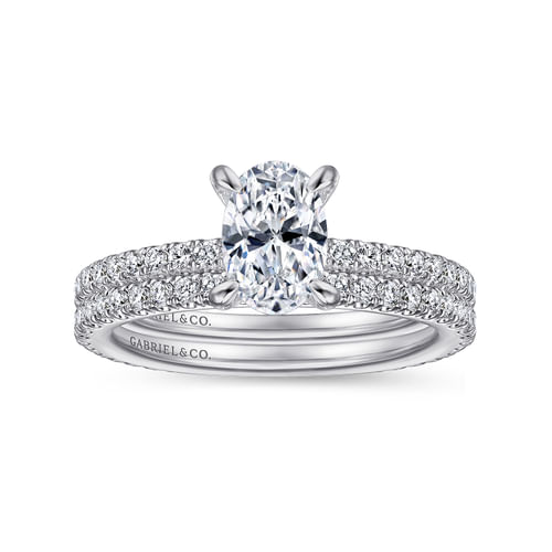 14K White Gold Oval Diamond Engagement Ring