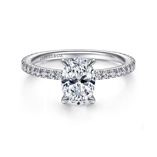 14K White Gold Oval Diamond Engagement Ring