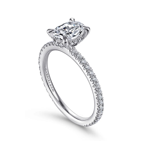 14K White Gold Oval Diamond Engagement Ring