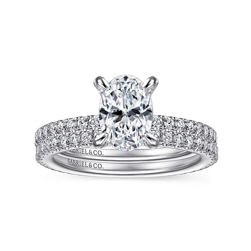 14K White Gold Oval Diamond Engagement Ring