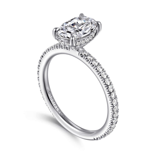 14K White Gold Oval Diamond Engagement Ring