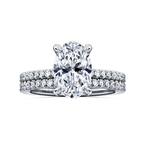 14K White Gold Oval Diamond Engagement Ring