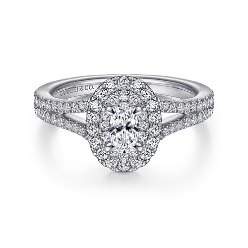 14K White Gold Oval Diamond Engagement Ring