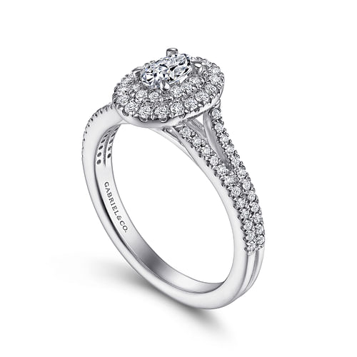 14K White Gold Oval Diamond Engagement Ring