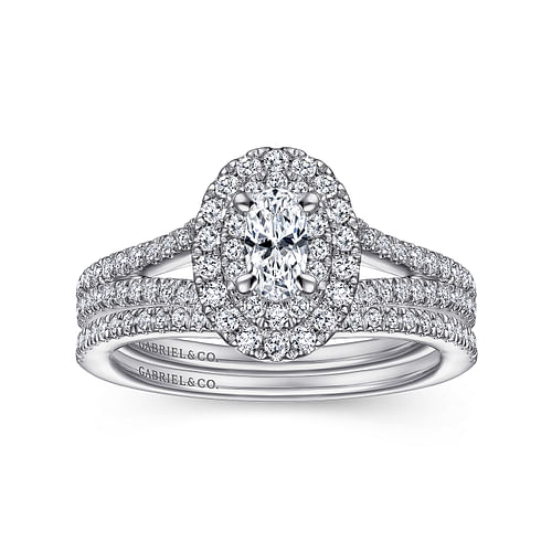 14K White Gold Oval Diamond Engagement Ring