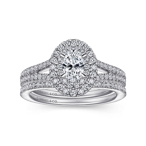 14K White Gold Oval Diamond Engagement Ring