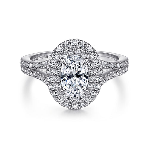 14K White Gold Oval Diamond Engagement Ring