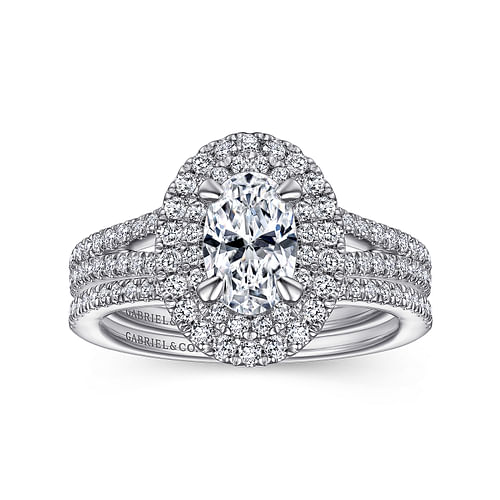 14K White Gold Oval Diamond Engagement Ring