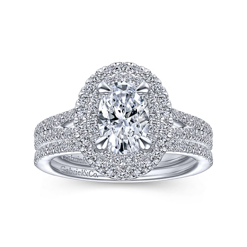 14K White Gold Oval Diamond Engagement Ring