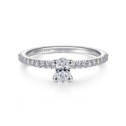 14K White Gold Oval Diamond Engagement Ring