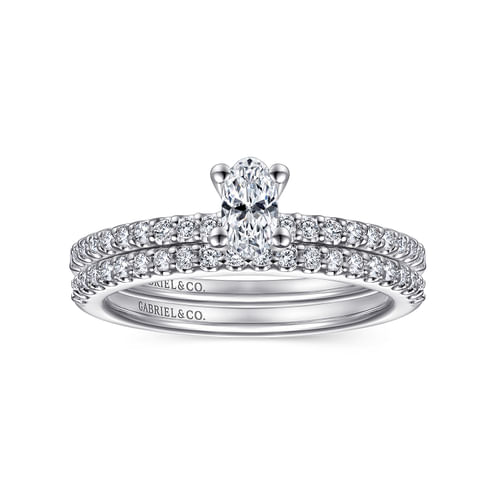 14K White Gold Oval Diamond Engagement Ring