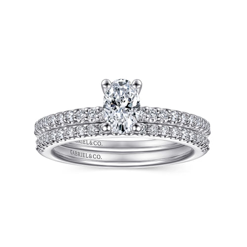 14K White Gold Oval Diamond Engagement Ring