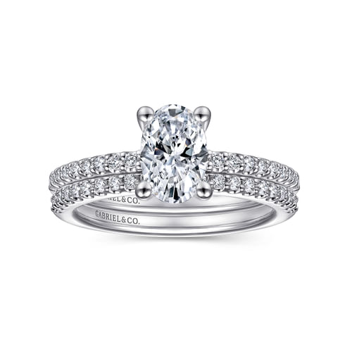 14K White Gold Oval Diamond Engagement Ring