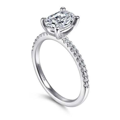 14K White Gold Oval Diamond Engagement Ring