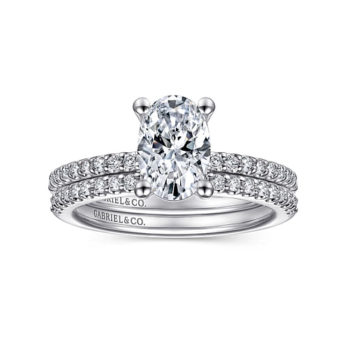 14K White Gold Oval Diamond Engagement Ring