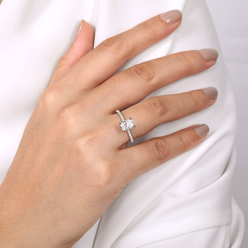 14K White Gold Oval Diamond Engagement Ring