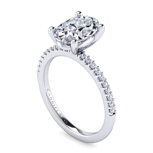 14K White Gold Oval Diamond Engagement Ring