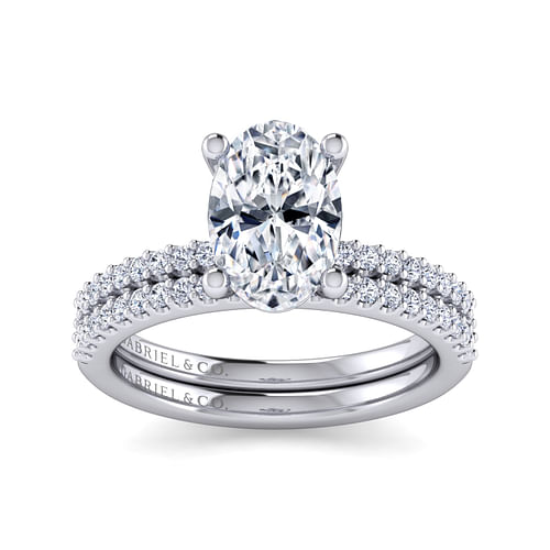 14K White Gold Oval Diamond Engagement Ring