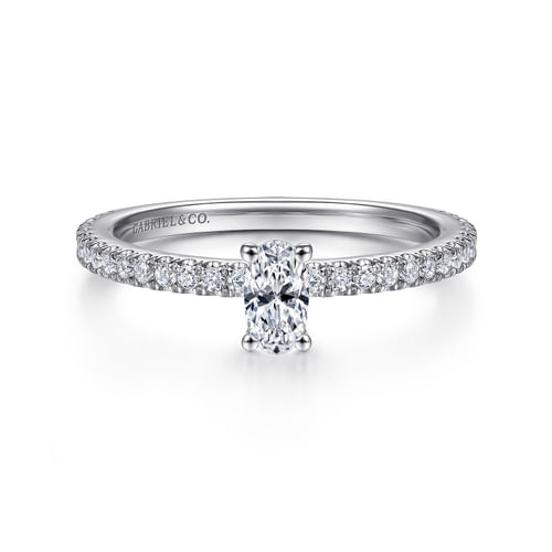 14K White Gold Oval Diamond Engagement Ring