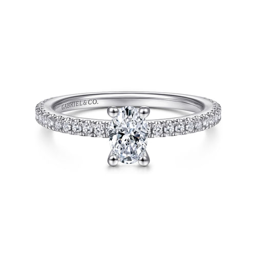 14K White Gold Oval Diamond Engagement Ring