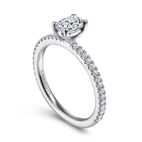 14K White Gold Oval Diamond Engagement Ring