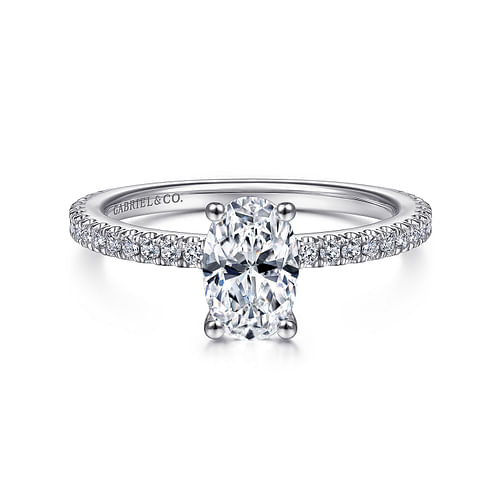 14K White Gold Oval Diamond Engagement Ring