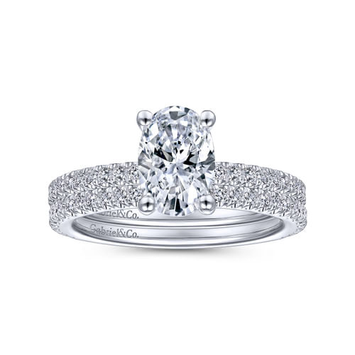 14K White Gold Oval Diamond Engagement Ring