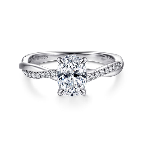 14K White Gold Oval Diamond Engagement Ring