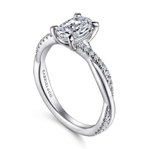 14K White Gold Oval Diamond Engagement Ring