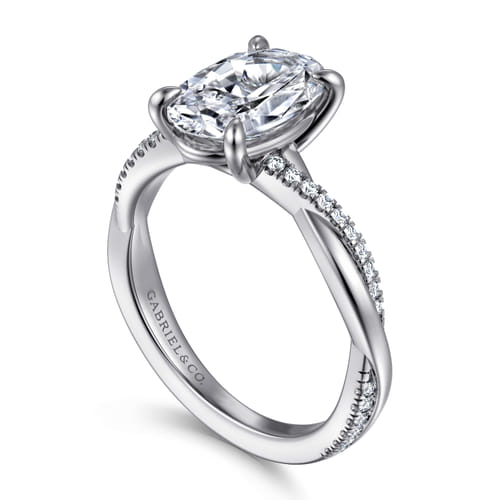 14K White Gold Oval Diamond Engagement Ring