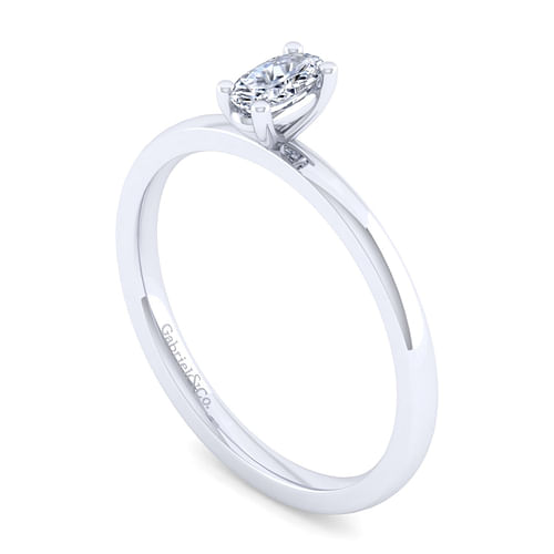 14K White Gold Oval Diamond Engagement Ring