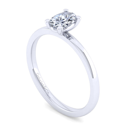 14K White Gold Oval Diamond Engagement Ring