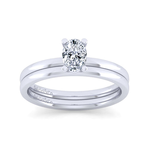 14K White Gold Oval Diamond Engagement Ring