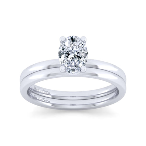 14K White Gold Oval Diamond Engagement Ring