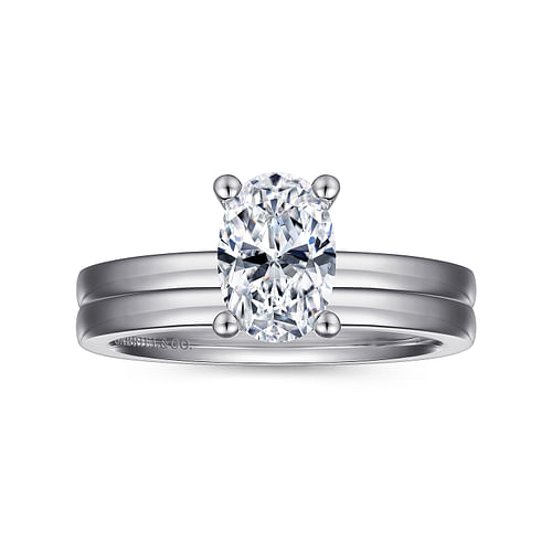 14K White Gold Oval Diamond Engagement Ring