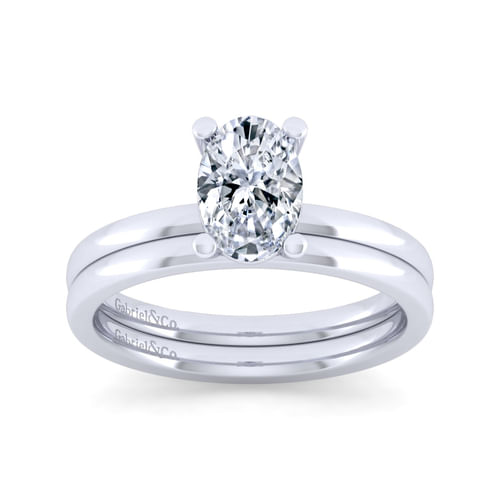 14K White Gold Oval Diamond Engagement Ring