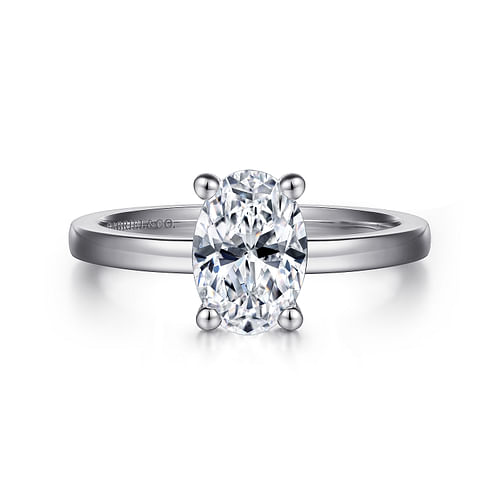 14K White Gold Oval Diamond Engagement Ring