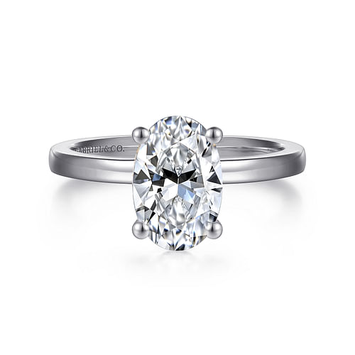 14K White Gold Oval Diamond Engagement Ring