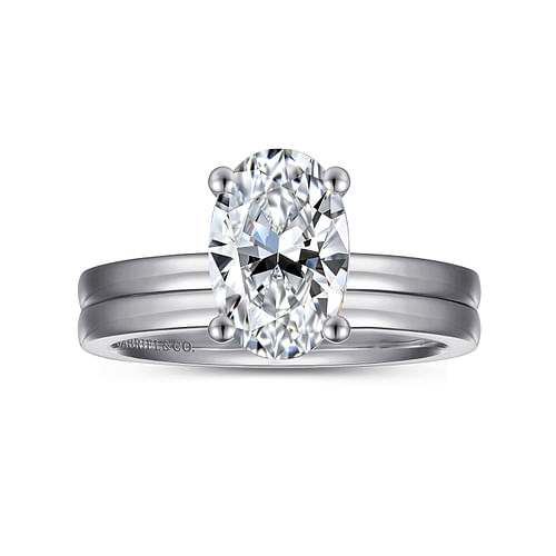 14K White Gold Oval Diamond Engagement Ring