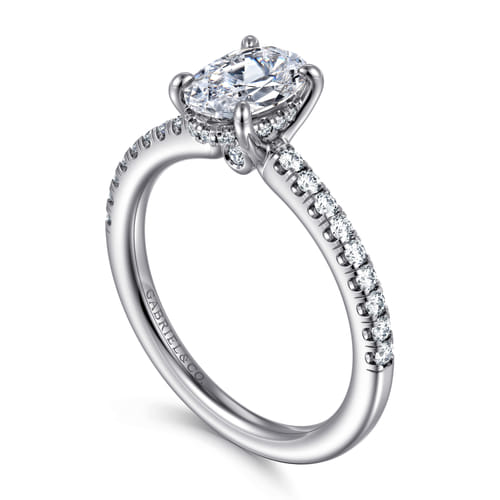 14K White Gold Oval Diamond Engagement Ring