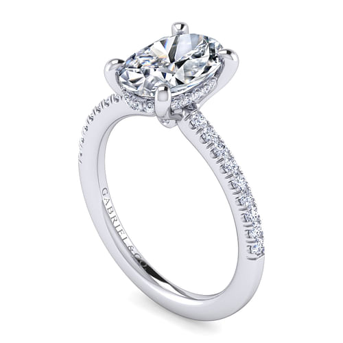 14K White Gold Oval Diamond Engagement Ring