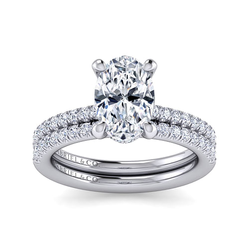 14K White Gold Oval Diamond Engagement Ring