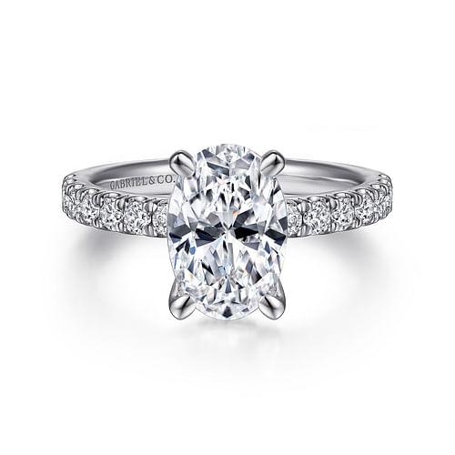 14K White Gold Oval Diamond Engagement Ring