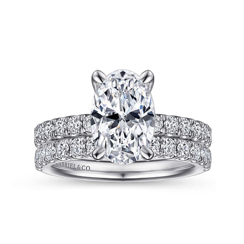 14K White Gold Oval Diamond Engagement Ring