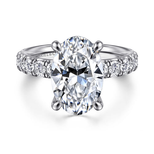 14K White Gold Oval Diamond Engagement Ring