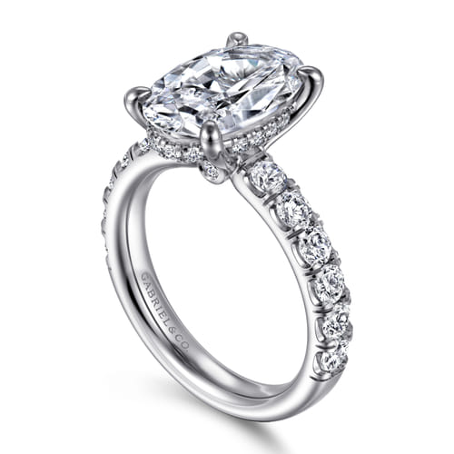 14K White Gold Oval Diamond Engagement Ring
